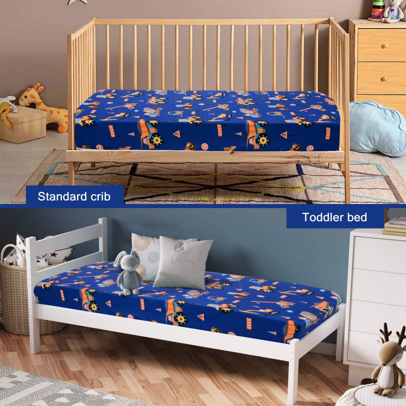 UOMNY Crib Sheet 52x28 Baby Sheet for Boys Breathable Fitted Crib Sheet for Standard Crib and Toddler Mattress Toddler Sheet Engineering Vehicle Blue - Image 5